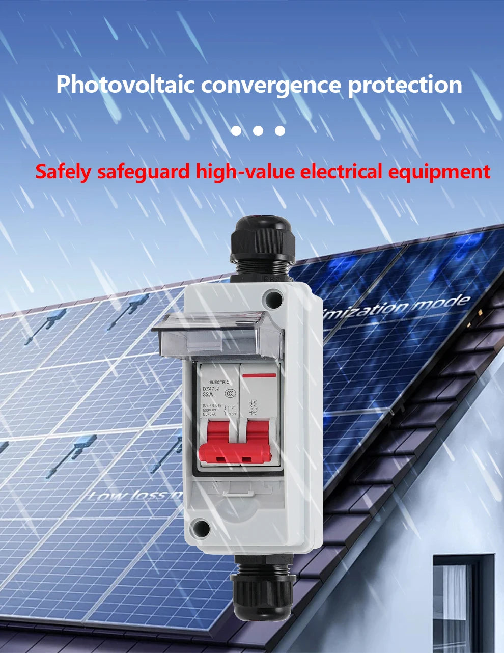 Outdoor IP65 Waterproof Solar PV DC Combiner Box with DC Circuit Breaker, DC500V 32A Load Isolating Switch