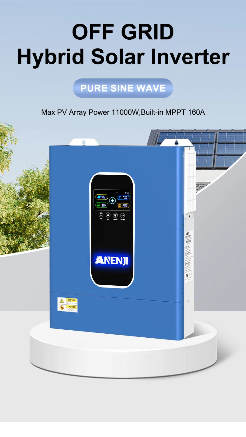 11KW Hybrid Solar Inverter 48V MPPT Photovoltaic On/Off Grid Inverter 220VAC PV 500V Built-in 160A Solar Charge Controller