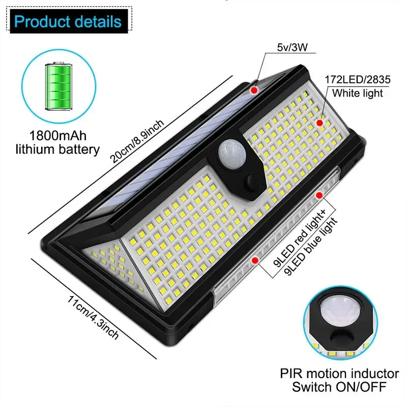 Solar Led Light Outdoor Garden Yard Decoration 190led Lights With 4 Working Mode IP65 Waterproof Solar Motion Sensor Wall Lamps