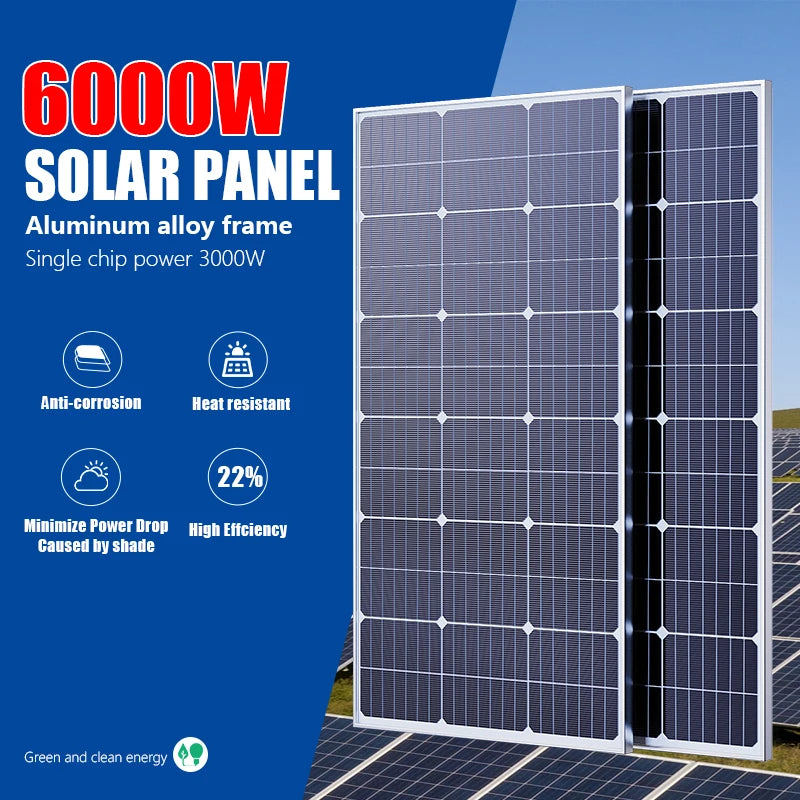 6000W 3kW Solar Panel 18V High Efficiency Flexible Portable Power Bank Outdoor Home RV Camping Battery Charging CE FCC