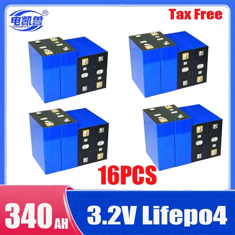 16pcs 3.2V 360Ah 340Ah 105Ah 100Ah Lifepo4 Battery Lithium Iron Phosphate Cell For 12v 24v RV Campers Golf Cart Battery Tax Free