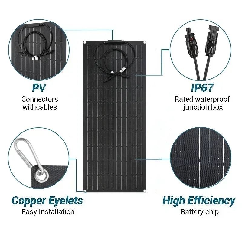 300W 600W Flexible Solar Panel 12V 24V Solar Charge Battery Kit with 30A/60A Contro0ller for Camping RV Home Solar Power Bank