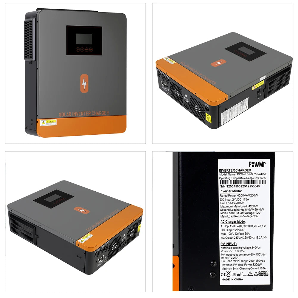 PowMr 4.2KW Hybrid Solar Inverters 24VDC to 220VAC Output PV Range 60~500VDC With MPPT 120A Solar Charge Controller Support WIFI