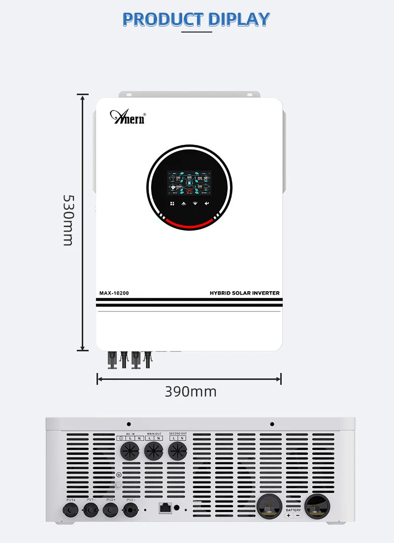 ANERN 10.2KW 8200W 10200W Off Grid Dual MPPT Solar Inverter Hybrid 160A 230V Pure Sine Wave DC 48V for Battery Charger