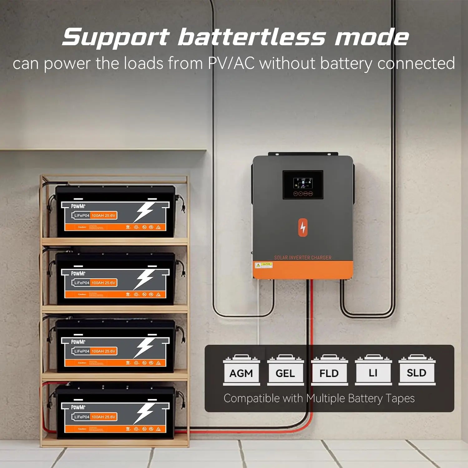 PowMr 4.2KW Hybrid Solar Inverters 24VDC to 220VAC Output PV Range 60~500VDC With MPPT 120A Solar Charge Controller Support WIFI