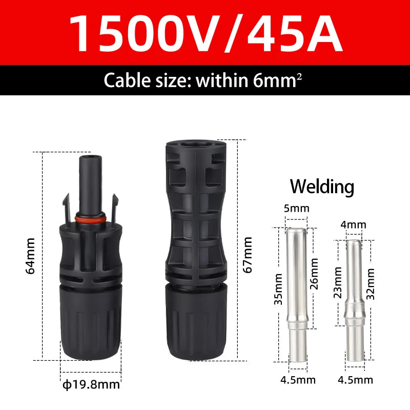 Solar Connectors Waterproof IP68 Solar Panel 1500V 30A/50A PV Plug Cable Male Female Photovoltaic Systems 2.5/4/6mm2 Cable Plug PRIME RJ SOLAR PH