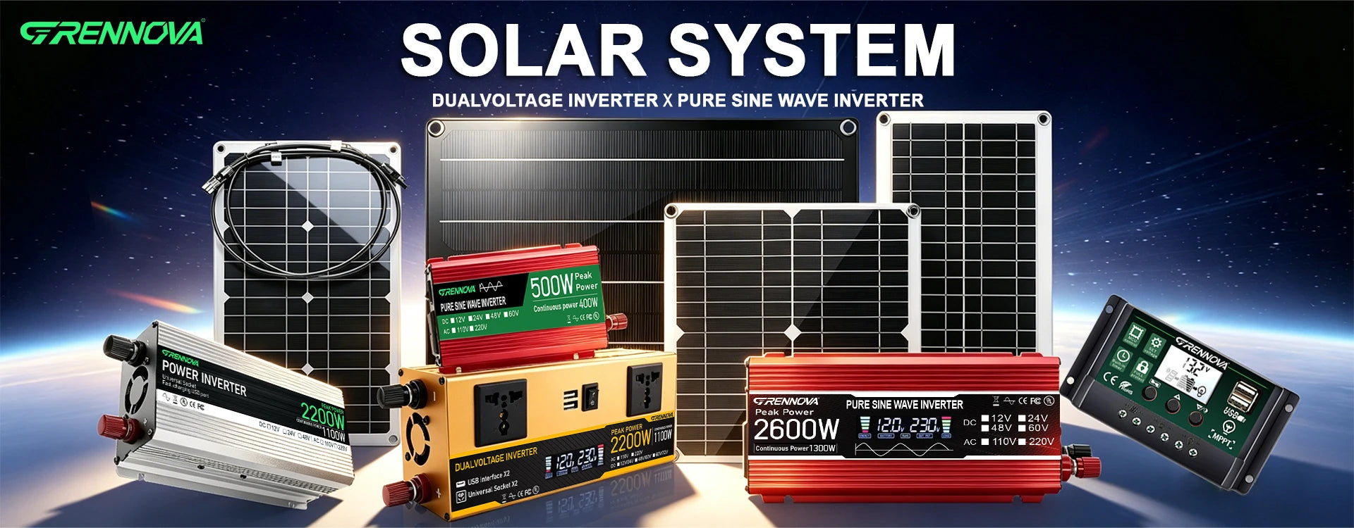Dual Voltage Solar Kit 60W Panel 60A Controller Dual Inverter (Peak 2200W Continuous 1100W) 12V/24V To 110V/220V for Balcony RV PRIME RJ SOLAR PH