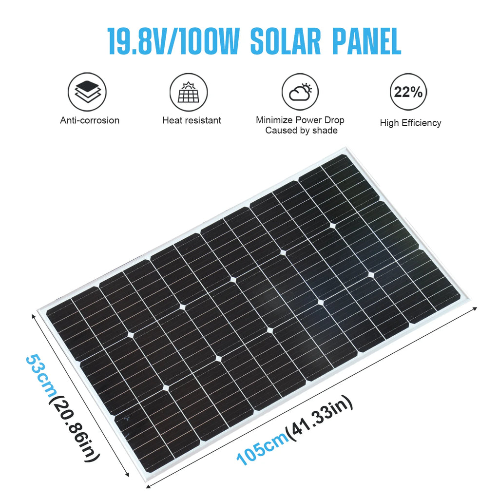 WUZECK 100W 200W Glass Solar Panel 18V PV Module Photovoltaic Cell 12V 24V Battery Car Boat RV Home CE FCC RoHS WEEE