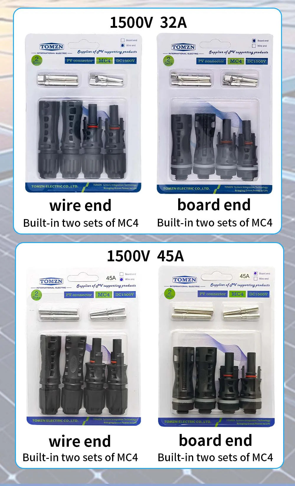 TOMZN 2 sets of PV Solar Connectors 1000V 1500V 32A 45A Panel Branch PV Photovoltaic Wire/Board Terminal Box Inverter IP67 10LOT PRIME RJ SOLAR PH