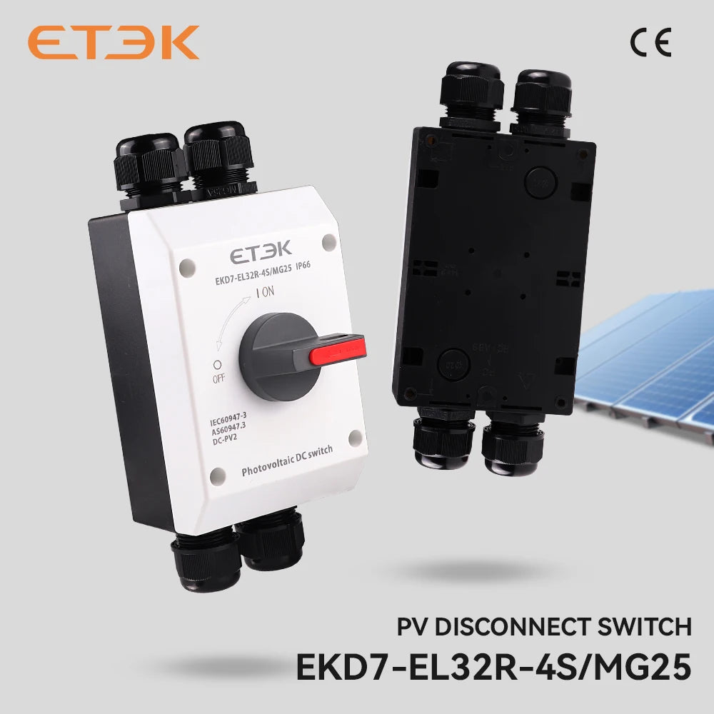 Photovoltaic Solar DC Isolation Switch Outdoor PV Solar Switch 4P 1000V 32A UKPM  Rotating Handle IP66 Waterproof EKD7 PRIME RJ SOLAR PH