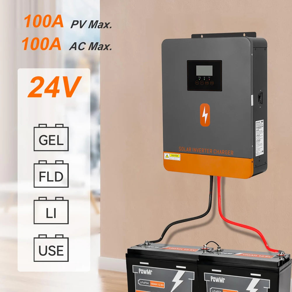 PowMr 4.2KW Hybrid Solar Inverters 24VDC to 220VAC Output PV Range 60~500VDC With MPPT 120A Solar Charge Controller Support WIFI