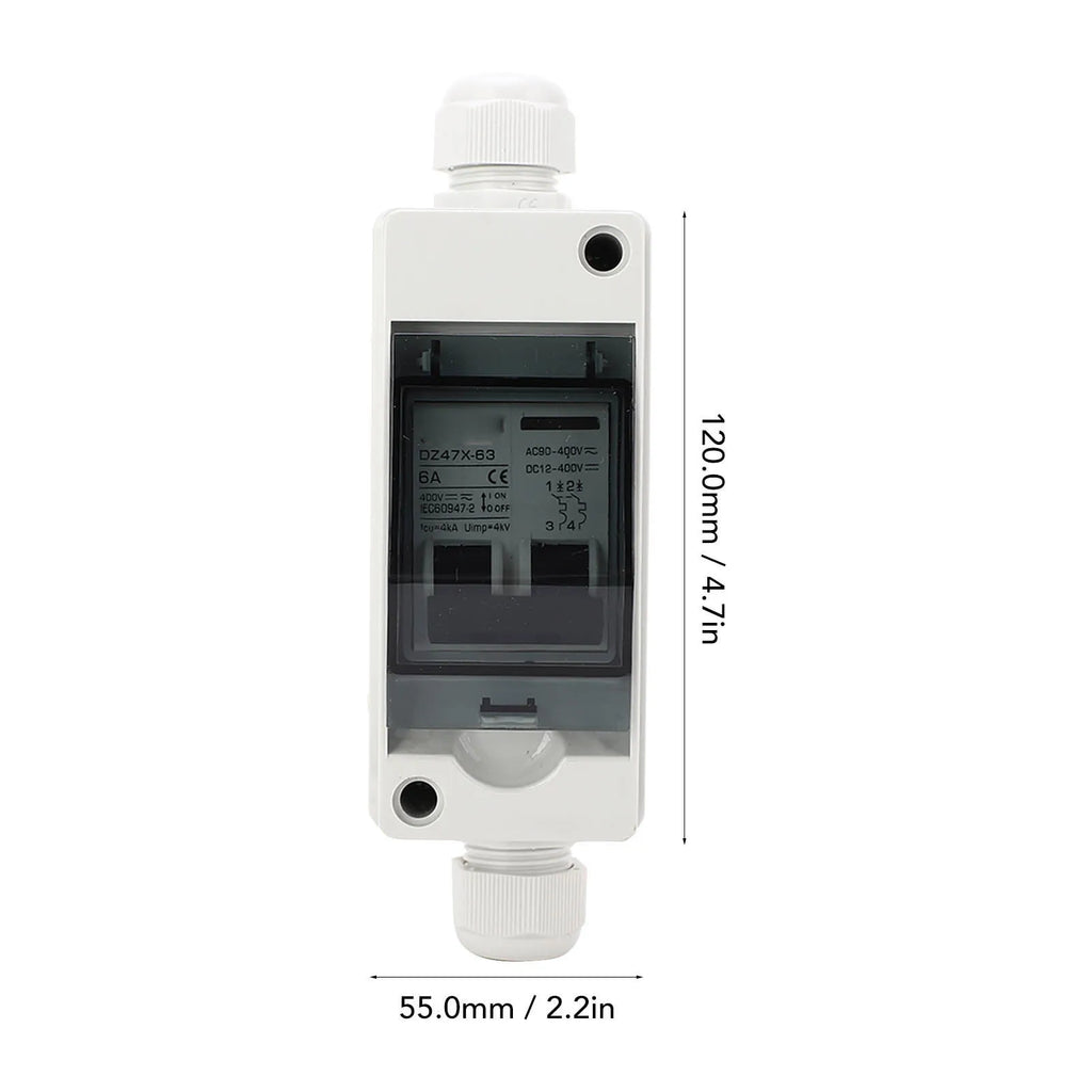 AC90‑400V DC12‑400V 6A 2P DC Miniature Circuit Breaker IP65 Waterproof Solar PV Disconnect Switch