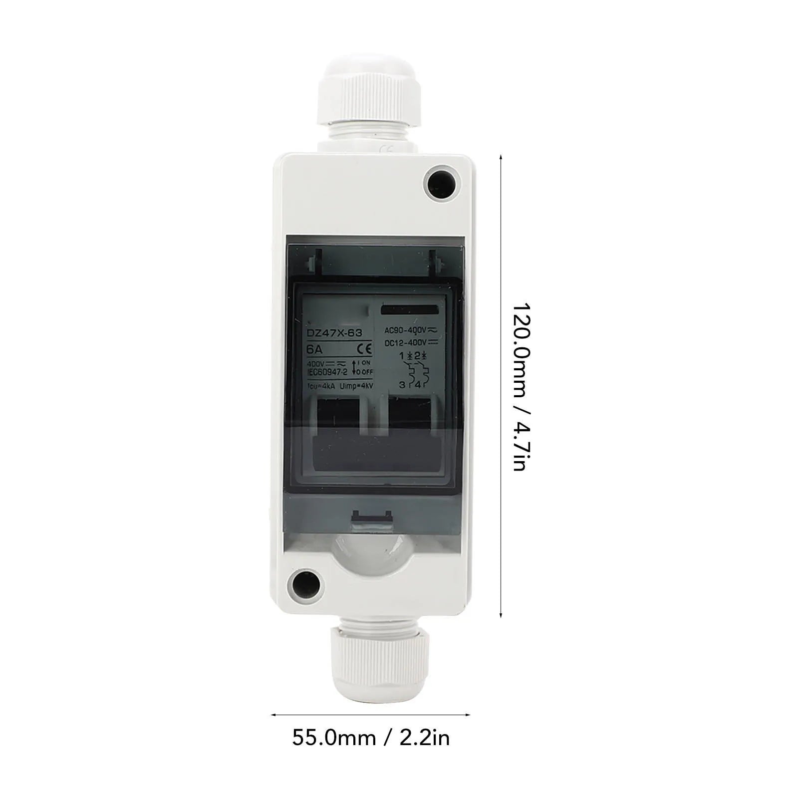 AC90‑400V DC12‑400V 6A 2P DC Miniature Circuit Breaker IP65 Waterproof Solar PV Disconnect Switch