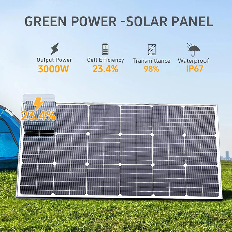 6000W 3kW Solar Panel 18V High Efficiency Flexible Portable Power Bank Outdoor Home RV Camping Battery Charging CE FCC
