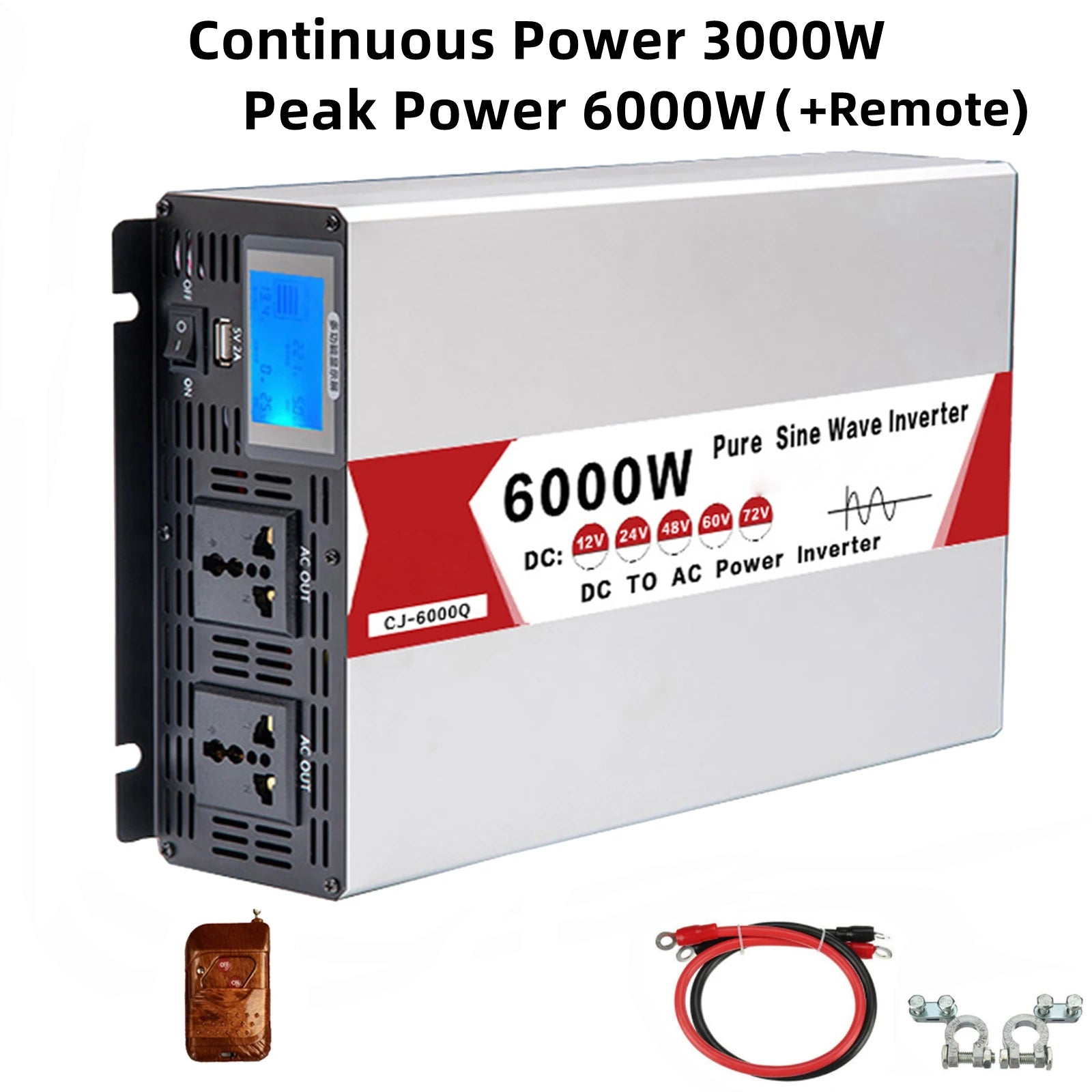 Pure Sine Wave Power Inverter 6000W 8000W DC 12V 24V 48V 60V 72V to AC 220V 60Hz Frequency Converter Dual Socket USB CE