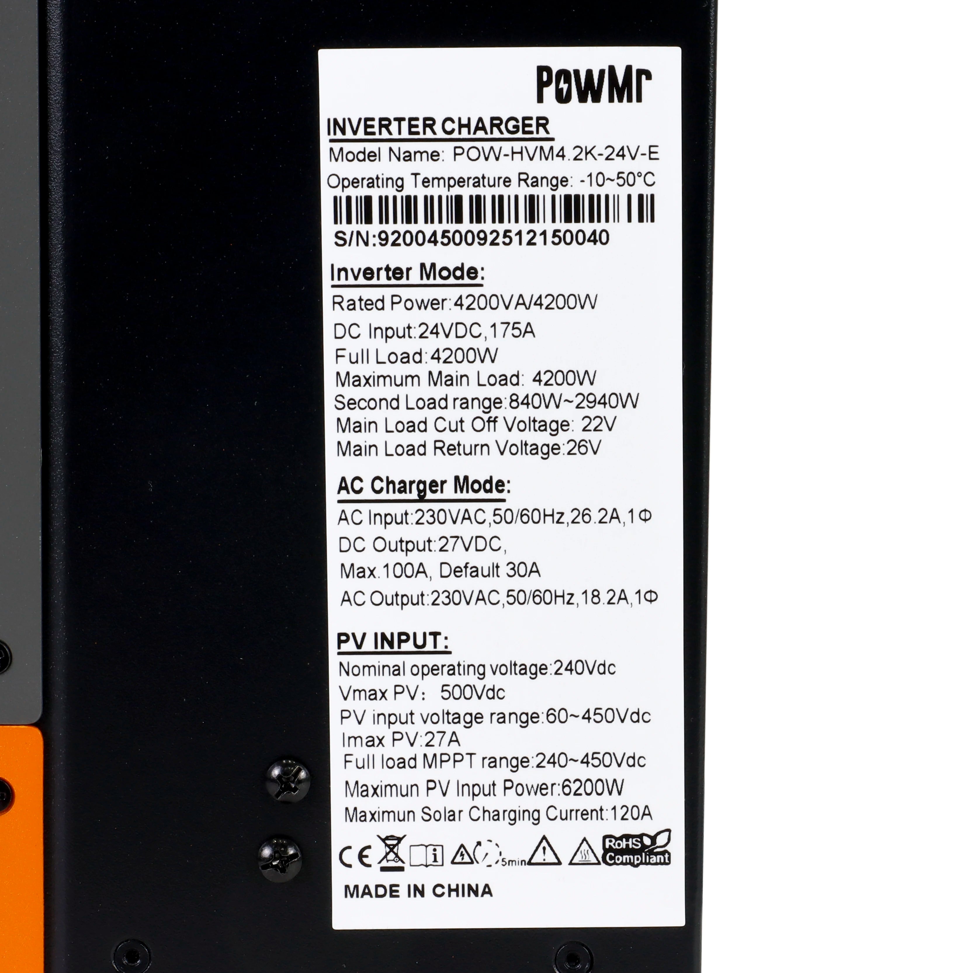 PowMr 6.2KW 4.2KW Hybrid Solar Inverter 24V 48V 220V On Off Grid Inverters Dual Output with MPPT 120A Solar Battery Charger
