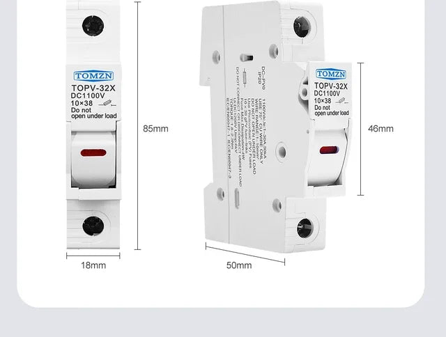 TOMZN 1P Solar PV Fuse Holders suitable for 10*38mm PV fuse Fuse Link for solar system protection PRIME RJ SOLAR PH