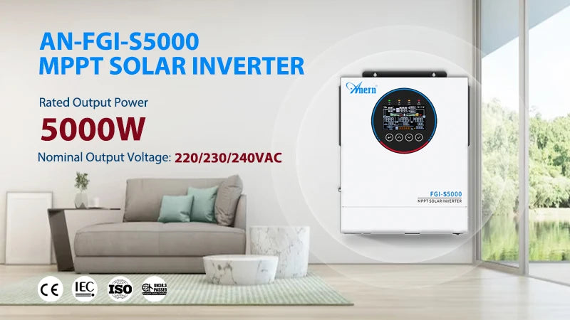Anern 5KW 6.5KW Hybrid Inverter 24V 48V Dual AC Output MPPT 160A 120A Solar Inverters Max PV 500Vdc For Lithium and Lead-acid