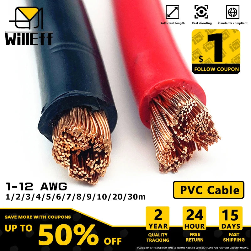 PVC Electric Cable Solid Pure Copper Wire Power Extension cable Car battery jumper wiring Electrical wires 1AWG 2AWG 4AWG 6AWG PRIME RJ SOLAR PH