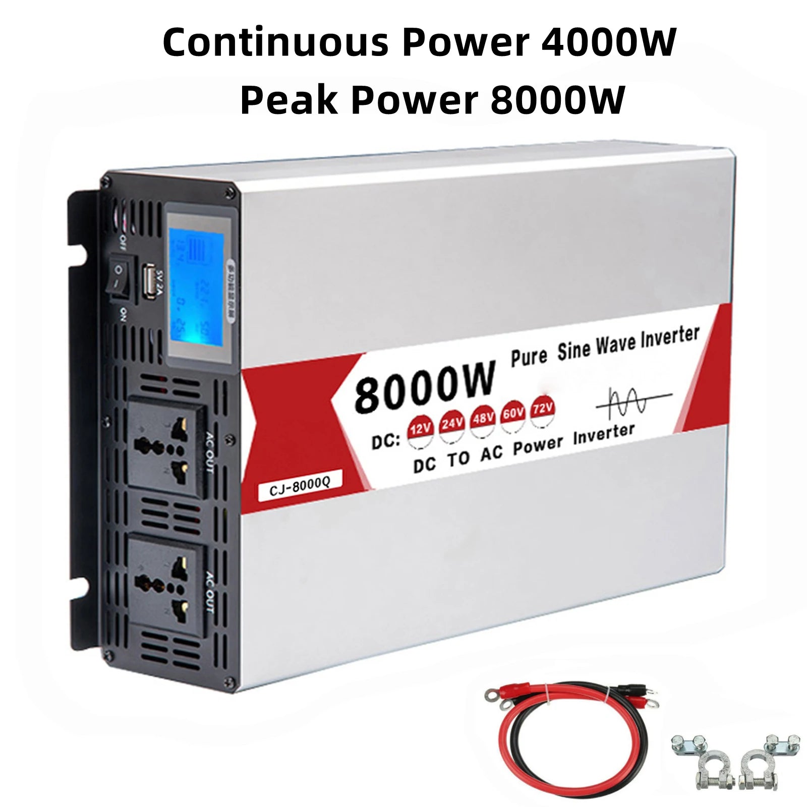 Pure Sine Wave Power Inverter 6000W 8000W DC 12V 24V 48V 60V 72V to AC 220V 60Hz Frequency Converter Dual Socket USB CE