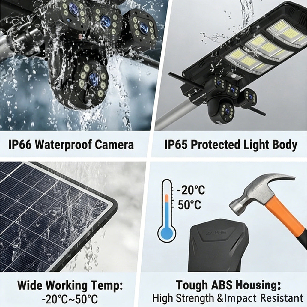 High Power 450W Solar CCTV Street Light Waterproof LED Outdoor Wireless Camera with Motion Sensor and Remote Control