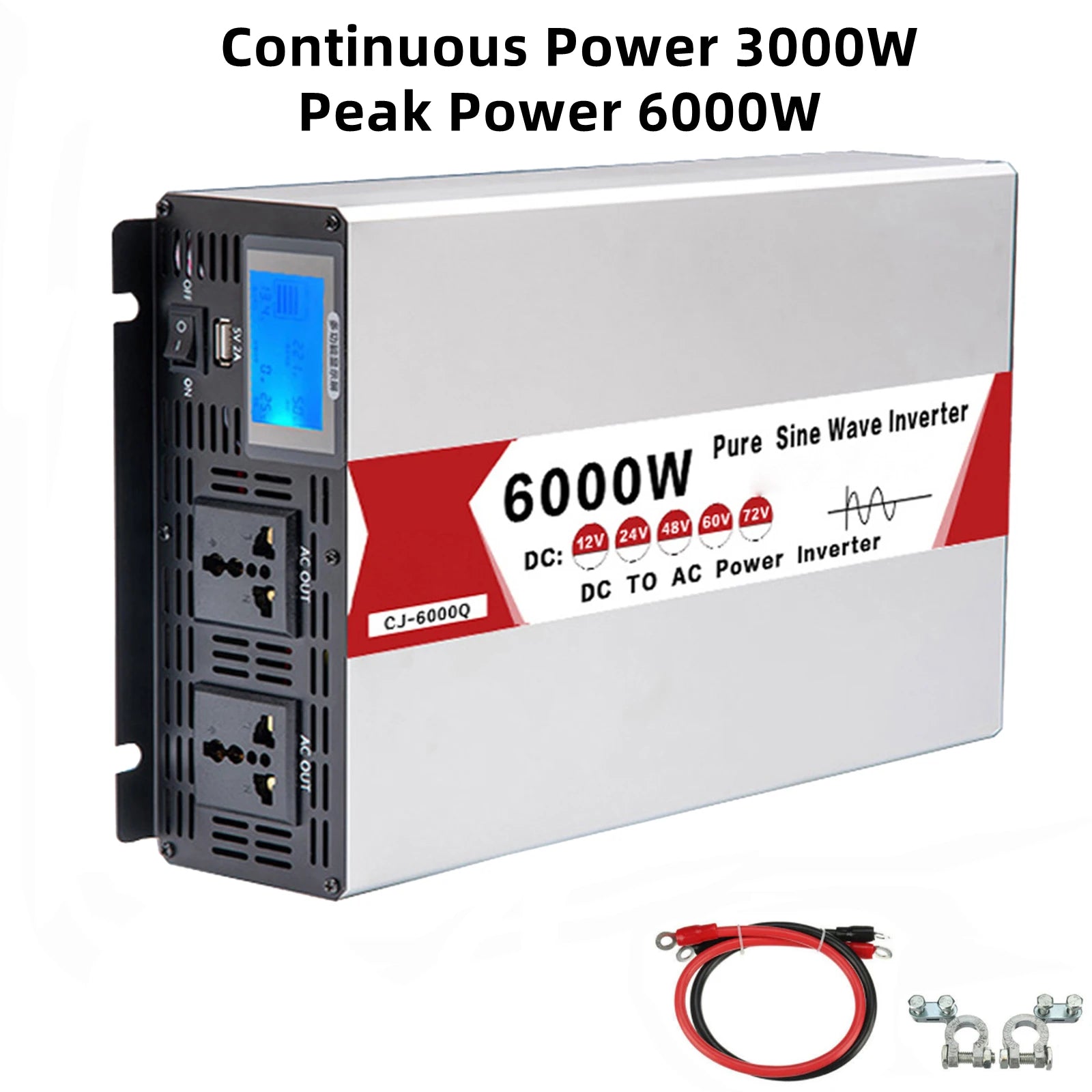 Pure Sine Wave Power Inverter 6000W 8000W DC 12V 24V 48V 60V 72V to AC 220V 60Hz Frequency Converter Dual Socket USB CE