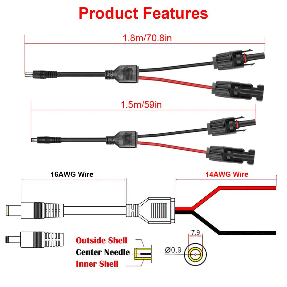 14AWG/16AWG Solar Panel Connector to DC5521 DC7909 Adapter Cable Wire PV Panel Plug Cord Battery Wiring  Solar Extension Cable PRIME RJ SOLAR PH