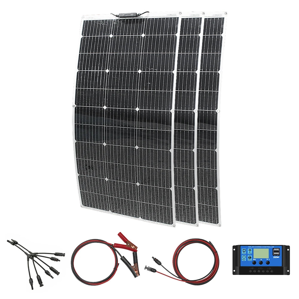 ASUNERGY RGN33-100A 100W 200W 300W 400W Flexible Waterproof Monocrystalline Solar Panel Kit 12V Camping Home Car Off-Grid System CE RoHS