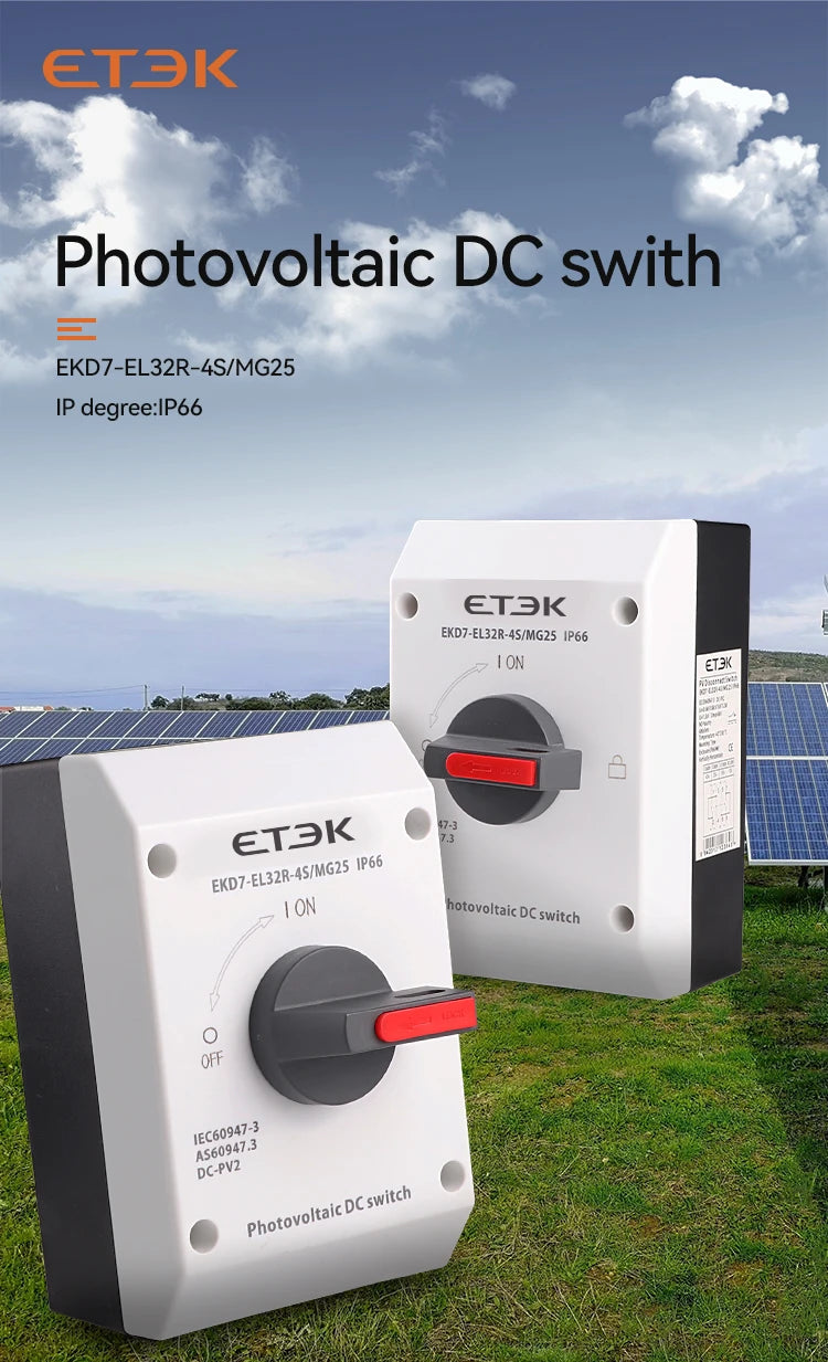 Photovoltaic Solar DC Isolation Switch Outdoor PV Solar Switch 4P 1000V 32A UKPM  Rotating Handle IP66 Waterproof EKD7 PRIME RJ SOLAR PH