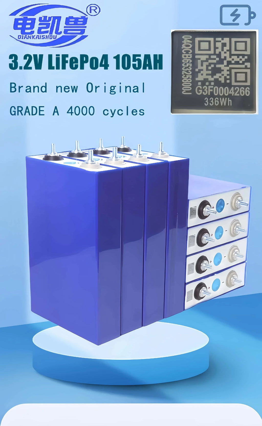 4PCS 3.2V LiFePO4 Battery Set High-Grade 100Ah 105Ah 20Ah 30Ah 50Ah 32Ah for DIY Motorcycle Car Motor Modification 12.8V RV EV