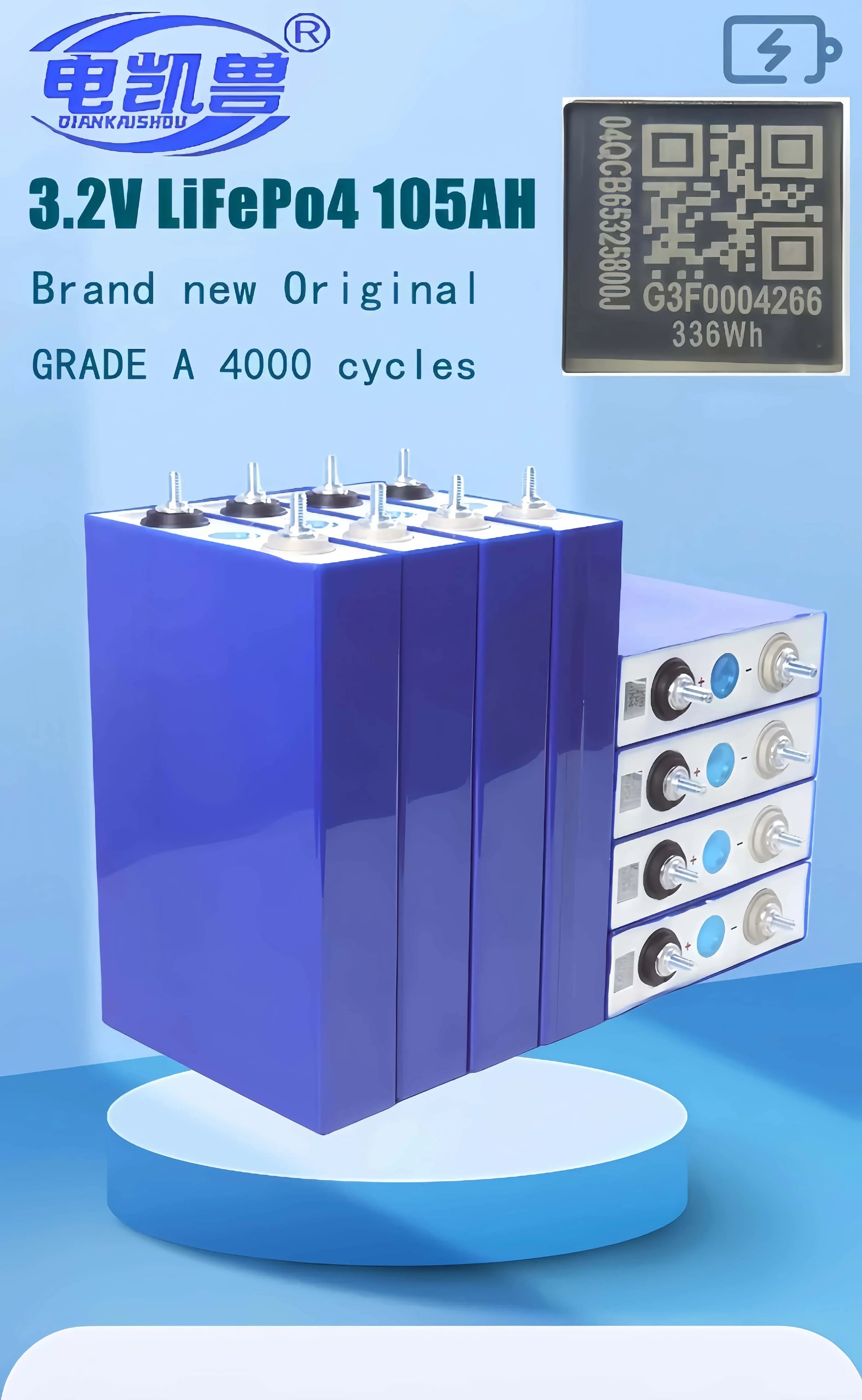 Grade a 3.2V LiFePO4 Battery for DIY Motorcycle Car Motor Modification 12.8V RV EV Home Storage - Various Sizes 20Ah-105Ah