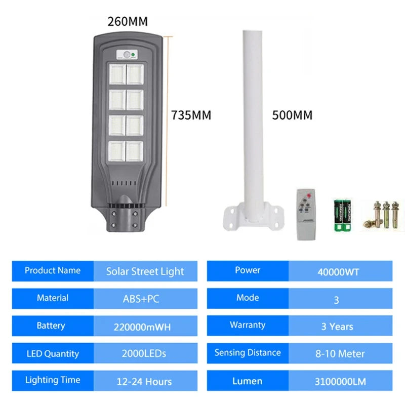 Solar Street Light 5000000LM Outdoor Solar Led Light Waterproof IP67 Solar Garden Lights for Plaza Garden Yard YX123TB