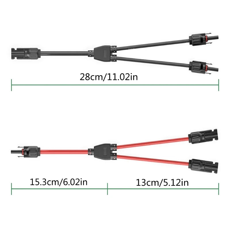 1-Pair 2-to-1 Y Branch Parallel Connection Solar PV Connector 1000V 30A Male Female Cable for Solar Photovoltaic
