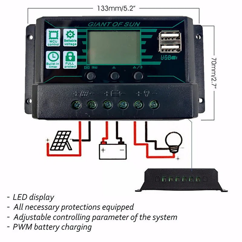 DREAMBURGH 10A 20A 30A 40A 50A 60A 70A 80A 90A 100A 150A Solar Charge Controller Digital LCD Display 12V 24V Solar Panel Battery CE