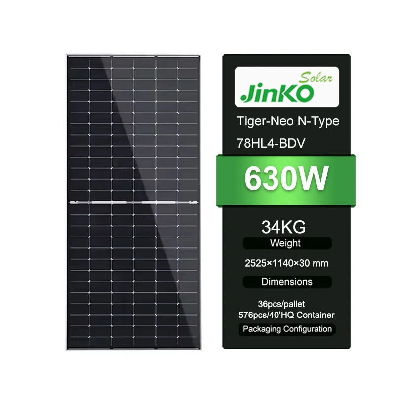 JINKO JKM625-650N-78HL4-BDV 625W 630W 650W N-Type Bifacial Solar Panel TUV IEC 12-Year Warranty Ready Stock