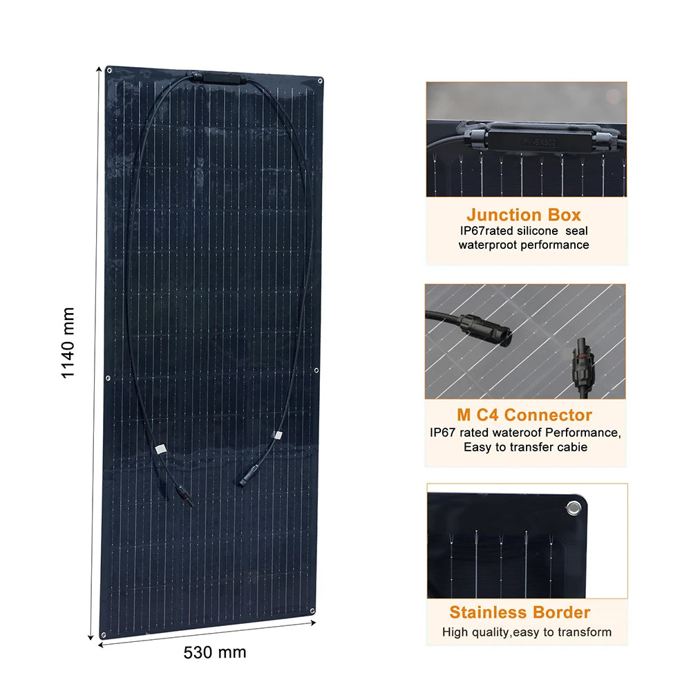 Semi- Flexible Solar Panel 150W 21.6V balcony photovoltaic PV 150 WATT CELL for home boat camper 12v /24V battery charger PRIME RJ SOLAR PH