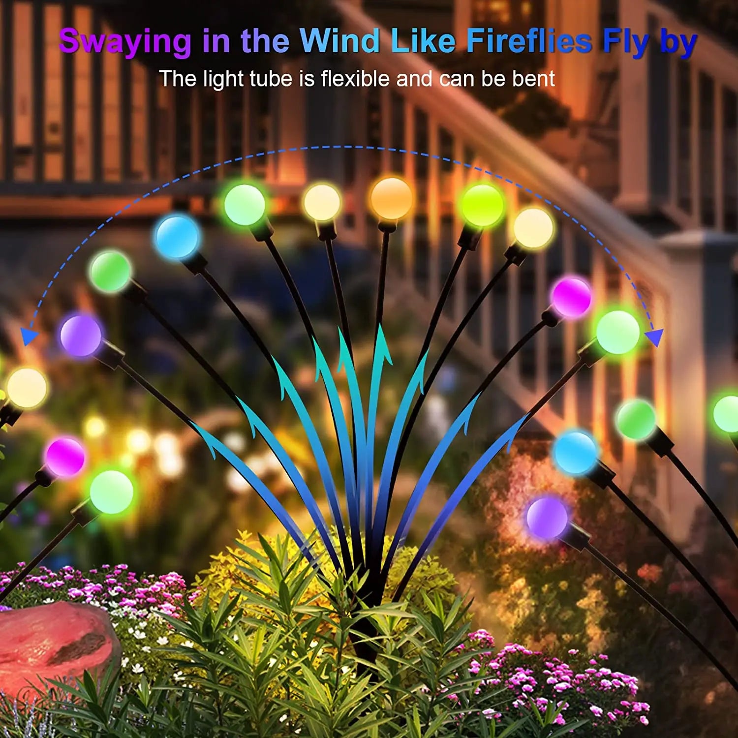 10-Pack Solar Garden Lights 100 LED Firefly Waterproof Solar Powered High Flexibility Swaying Landscape Lawn Light CQC EMC GS RoHS