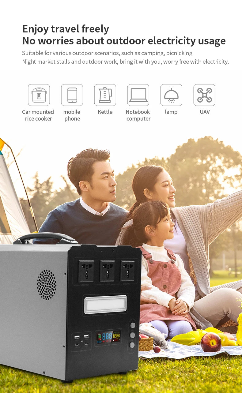 1000W/1500W/2000W/3000W/ Portable Power Station, Pure Sine Wave MPPT Solar Generator with Solar Panel for RV Camping Off Grid