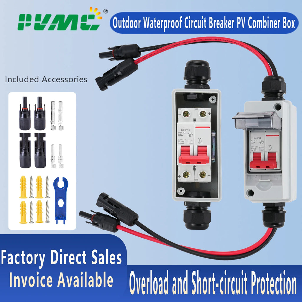 Outdoor IP65 Waterproof Solar PV DC Combiner Box with DC Circuit Breaker, DC500V 32A Load Isolating Switch