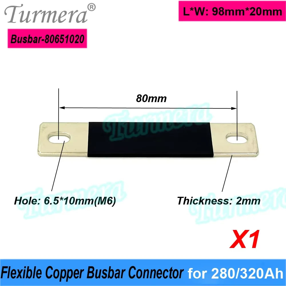 Turmera 12V Busbar Lifepo4 Battery Copper Connecter 50mm 56mm 72mm 80mm 2mm 300A Use in 100Ah 230Ah 280Ah 320Ah Lifepo4 Battery
